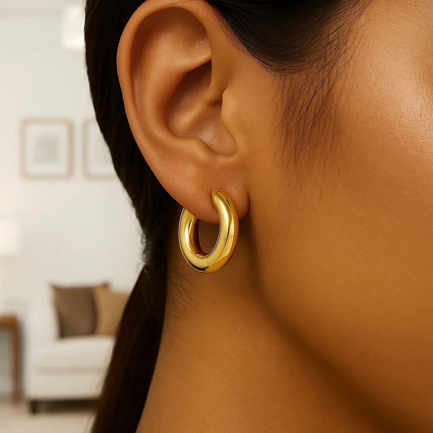 Large Round Electroform Hoop Earrings in 14K Yellow Gold