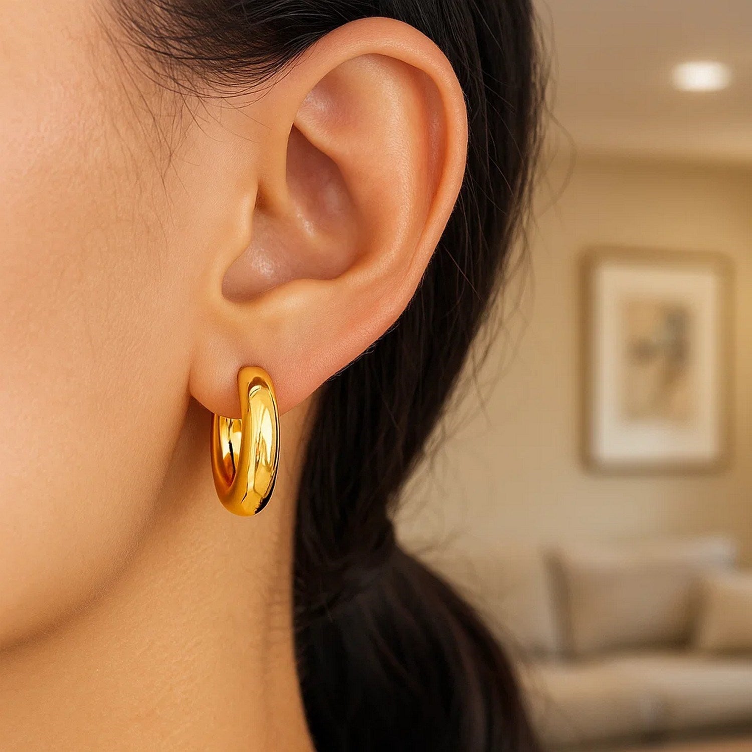 Large Round Electroform Hoop Earrings in 14K Yellow Gold