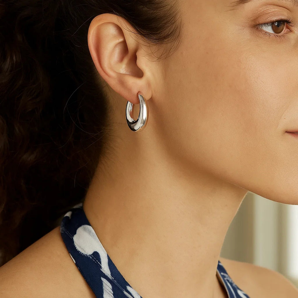 Sterling Silver Medium Graduated Hoop Earrings