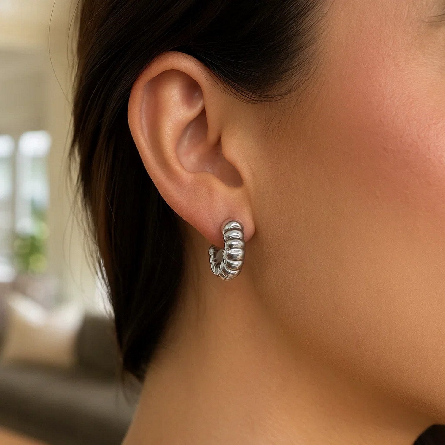 Sterling Silver Twisted C Hoop Earrings