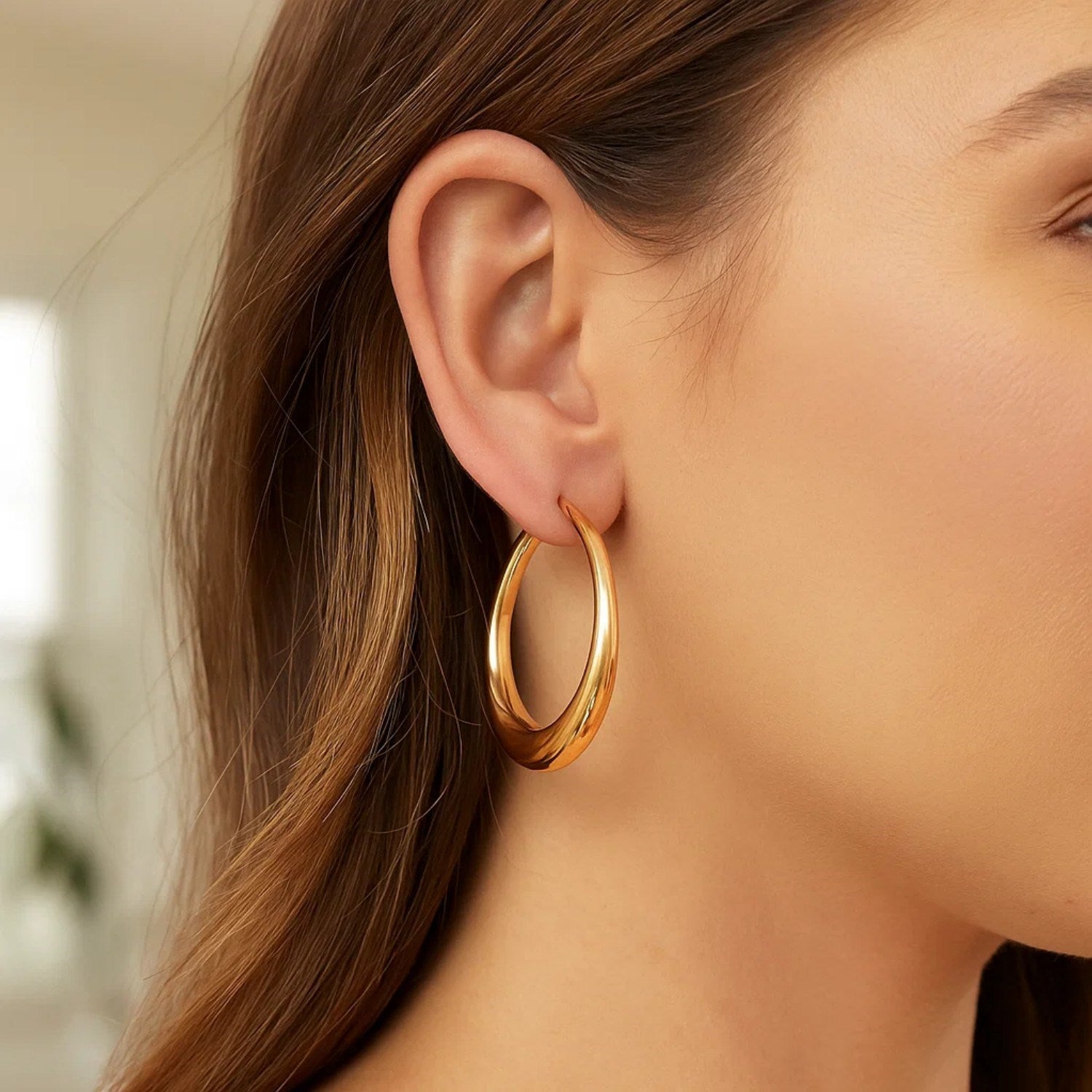 Oval Electroform Hoop Earrings in 14K Yellow Gold