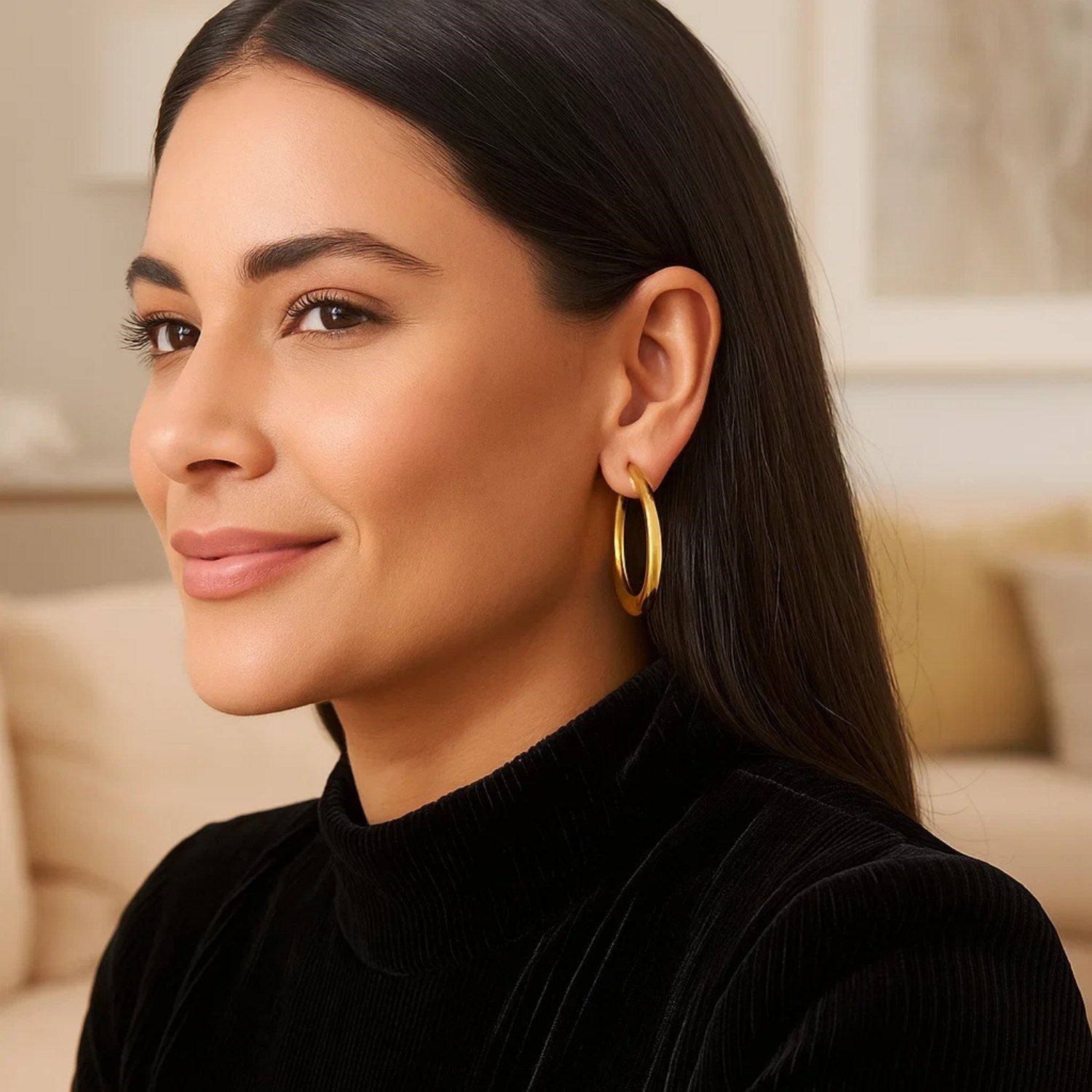 Oval Electroform Hoop Earrings in 14K Yellow Gold