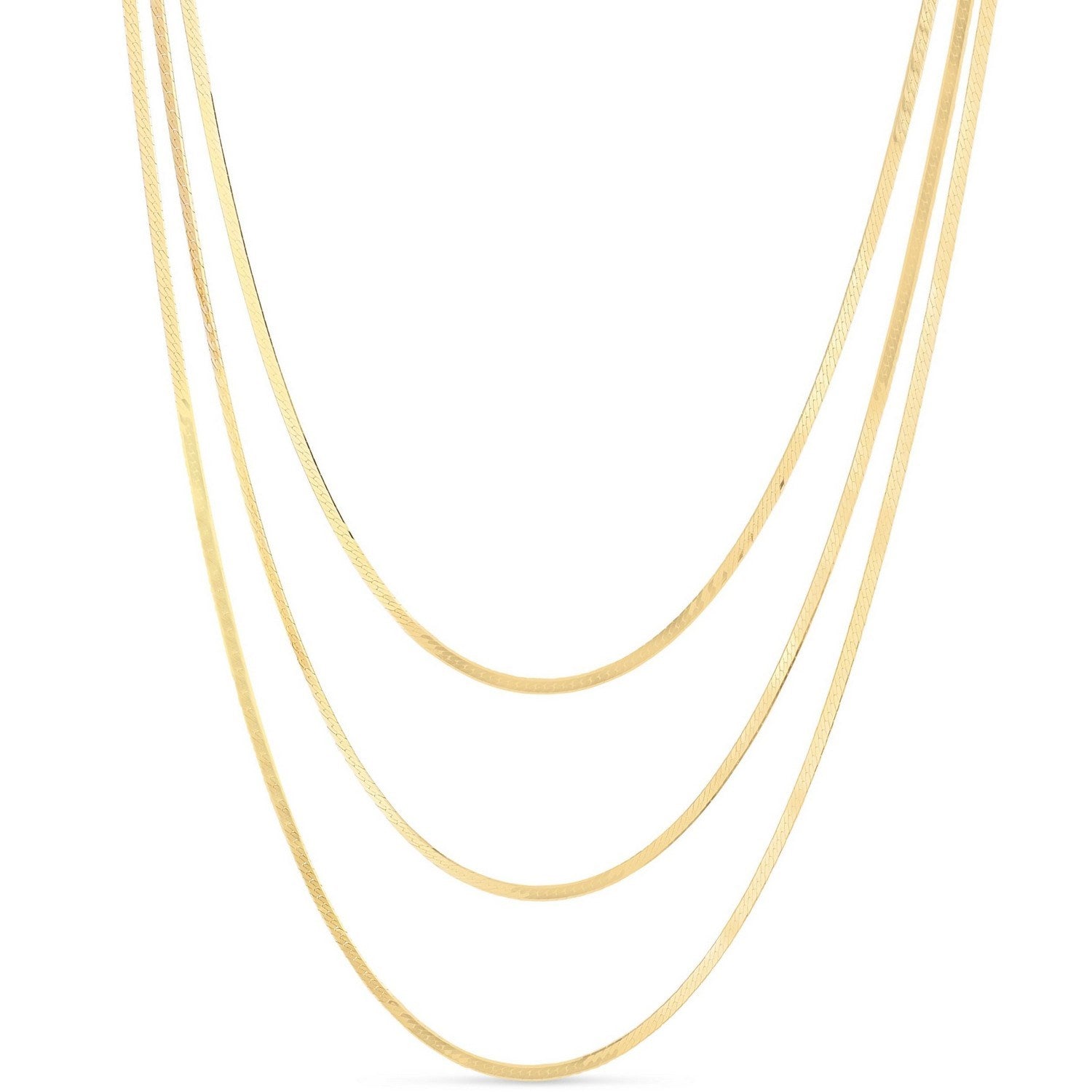14k Yellow Gold Three Strand Herringbone Chain Necklace