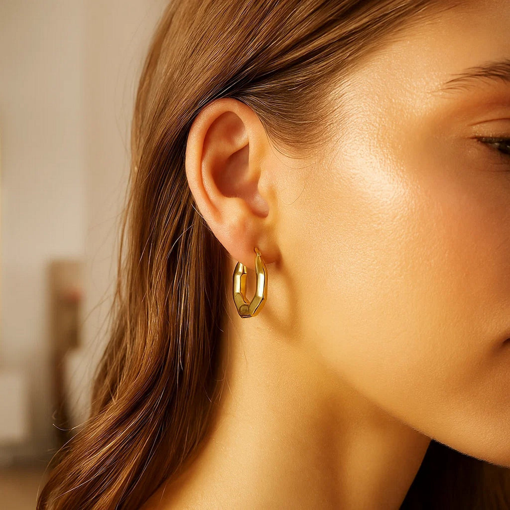 14k Yellow Gold Octagon Hoop Earrings