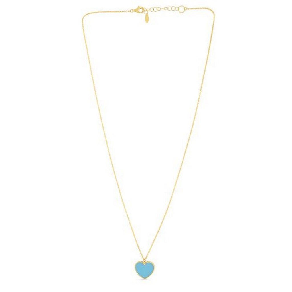 14k Yellow Gold High Polish Heart Turquoise Paste Necklace