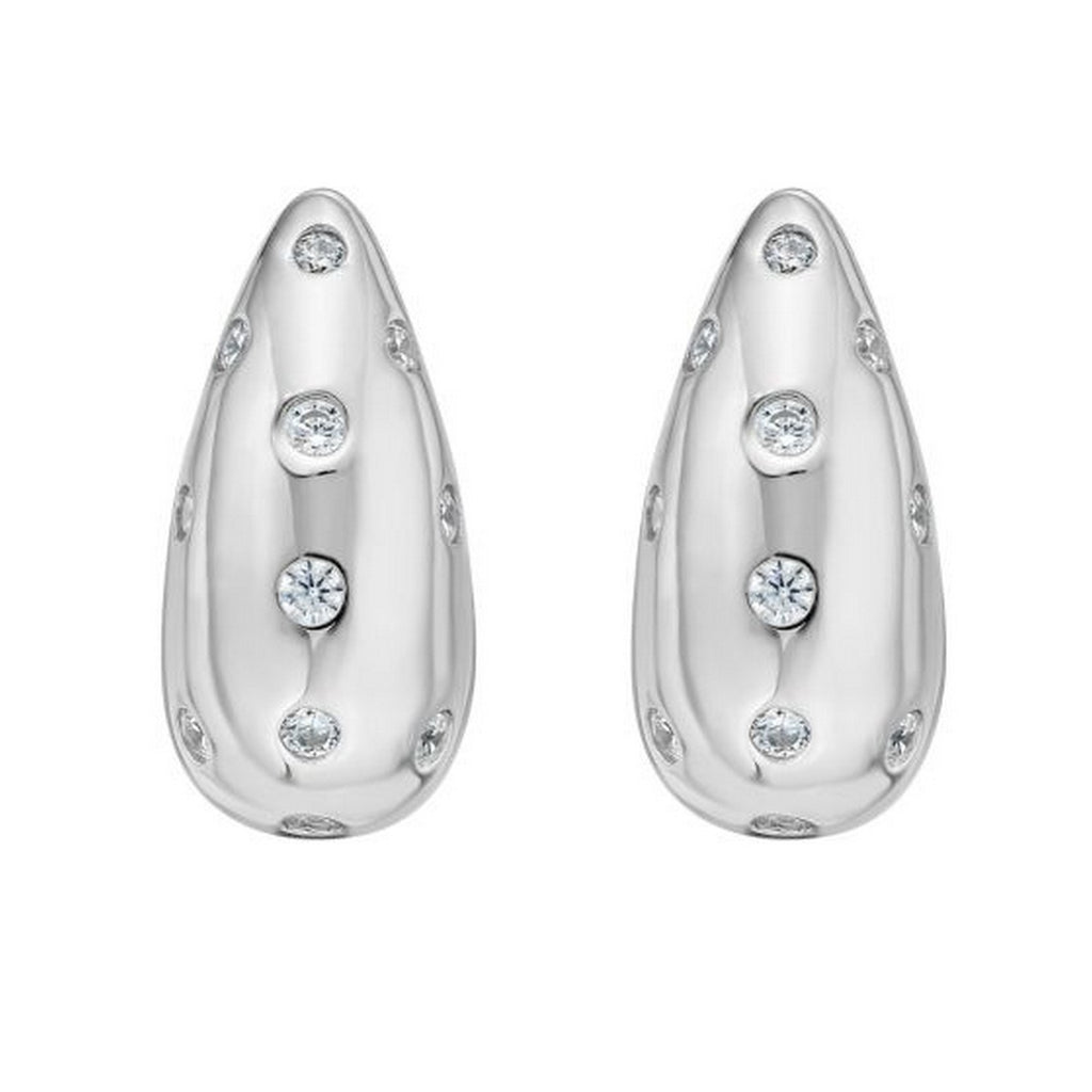 Sterling Silver Puffed Raindrop with Cubic Zirconia Stones Earrings
