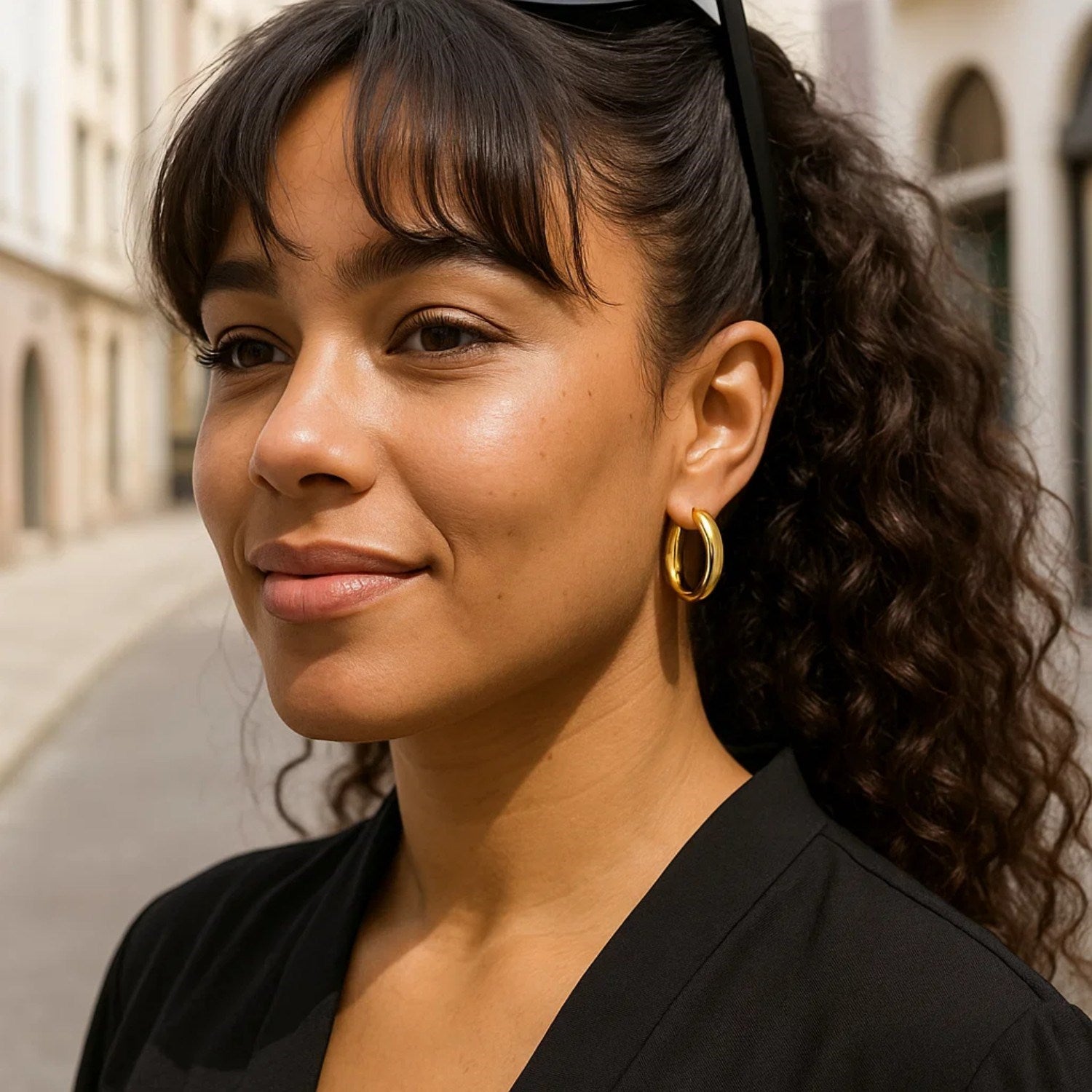 Sterling Silver Yellow Gold Plated Round Hoop Earrings