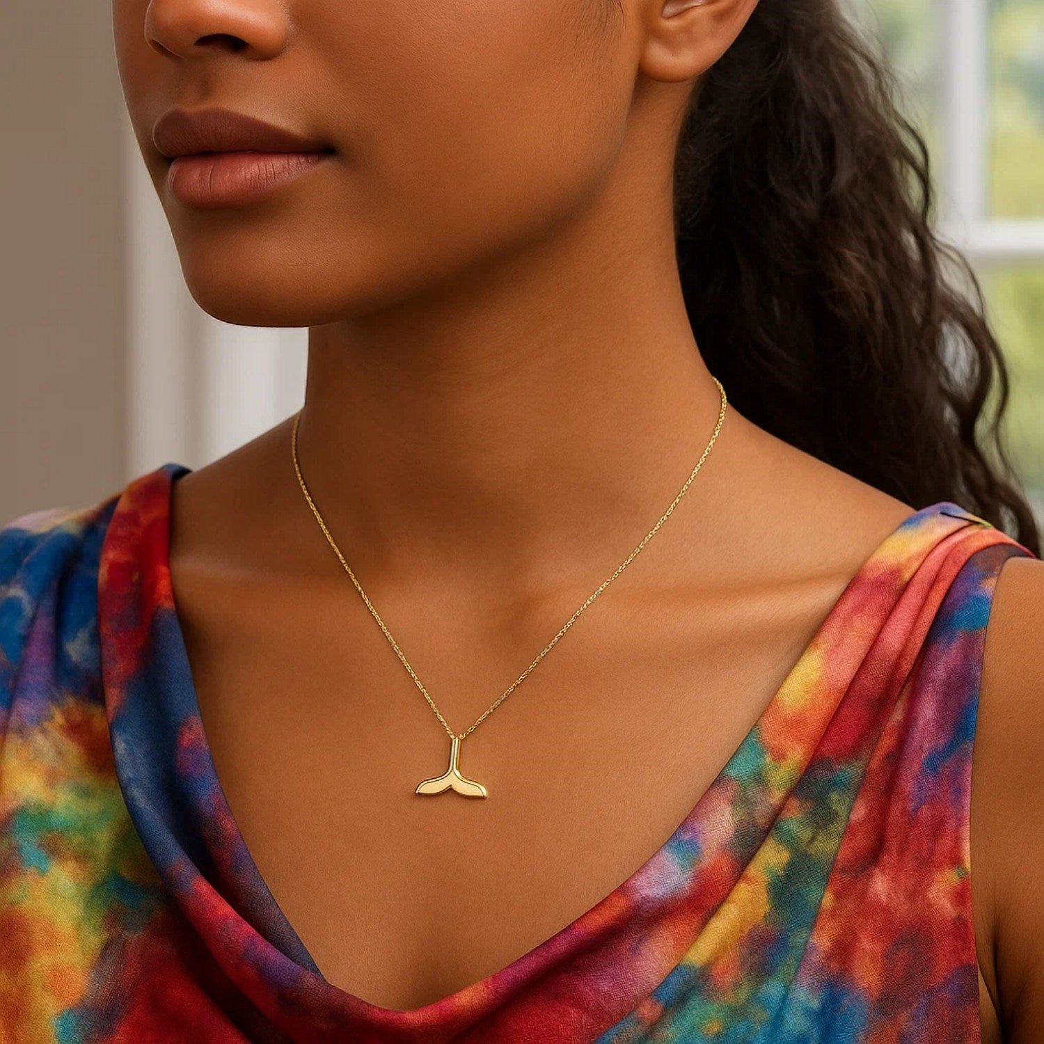 Whale Tail Necklace in 14K Yellow Gold