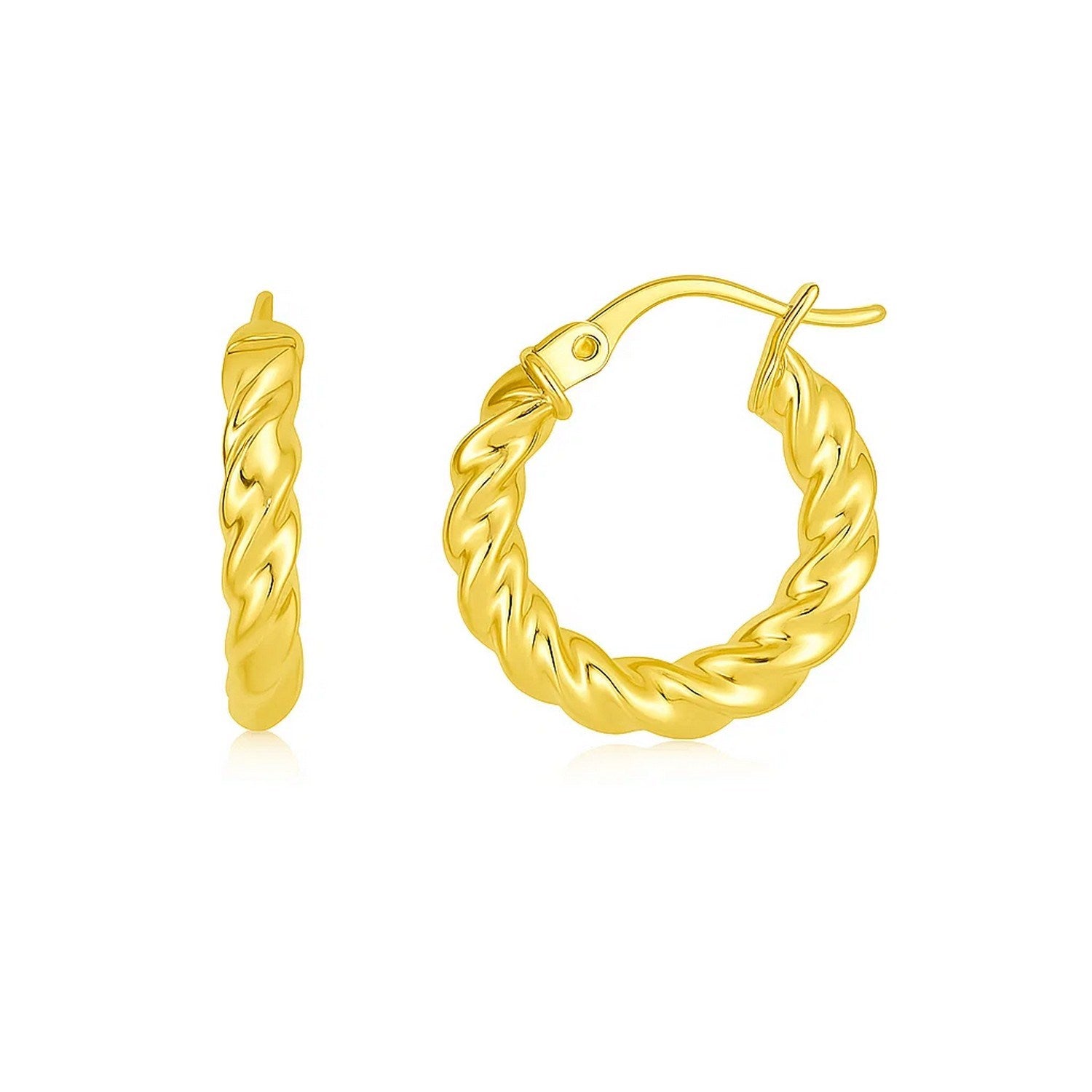 14k Yellow Gold Polished Twisted Hoop Earrings(3x11mm)