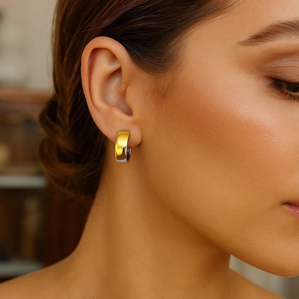 14k Two-Tone Gold Snuggable Style Earrings