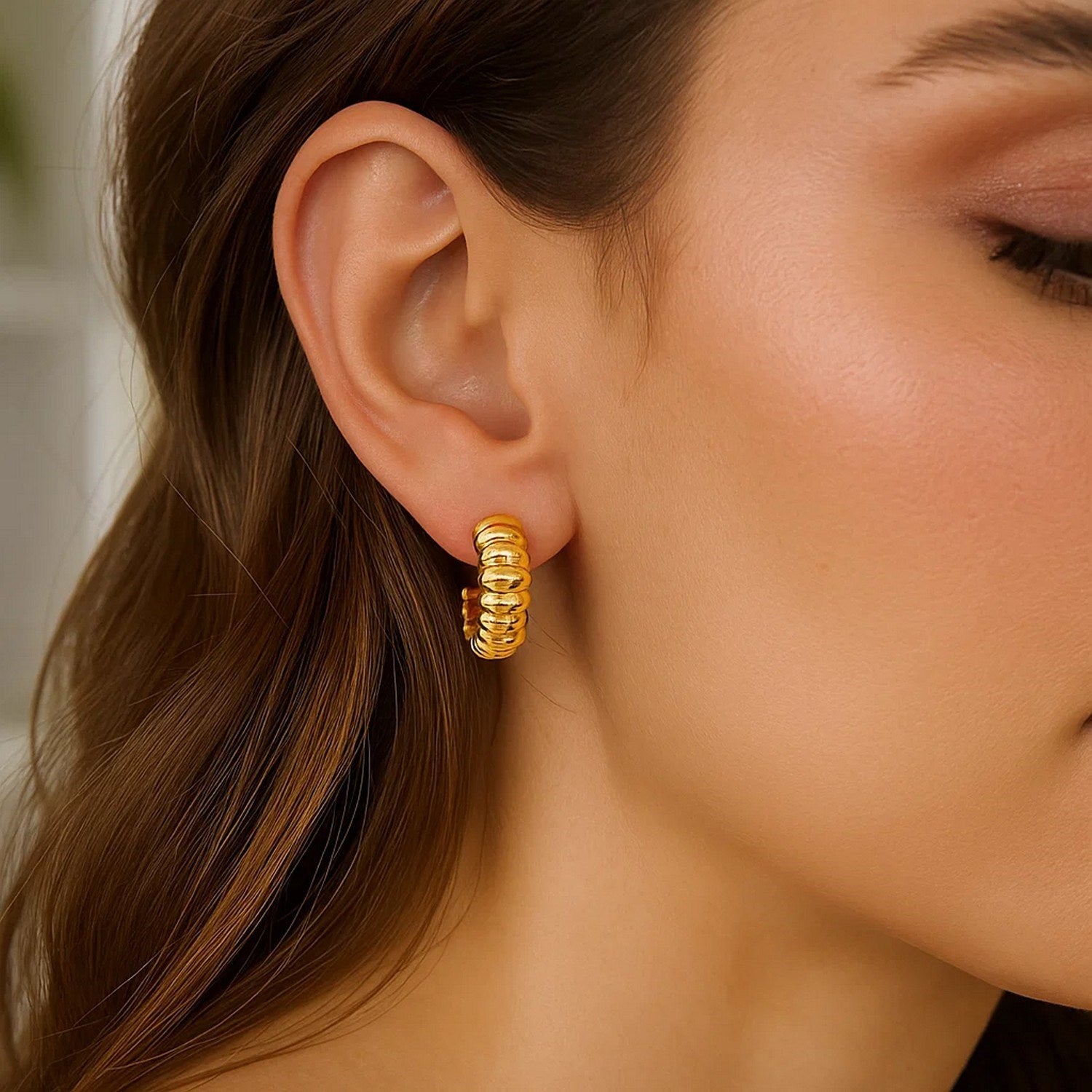 Sterling Silver Yellow Gold Plated Twisted C Hoop Earrings