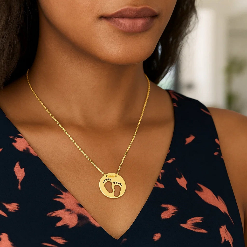 Baby Footprints Necklace in 10K Yellow Gold