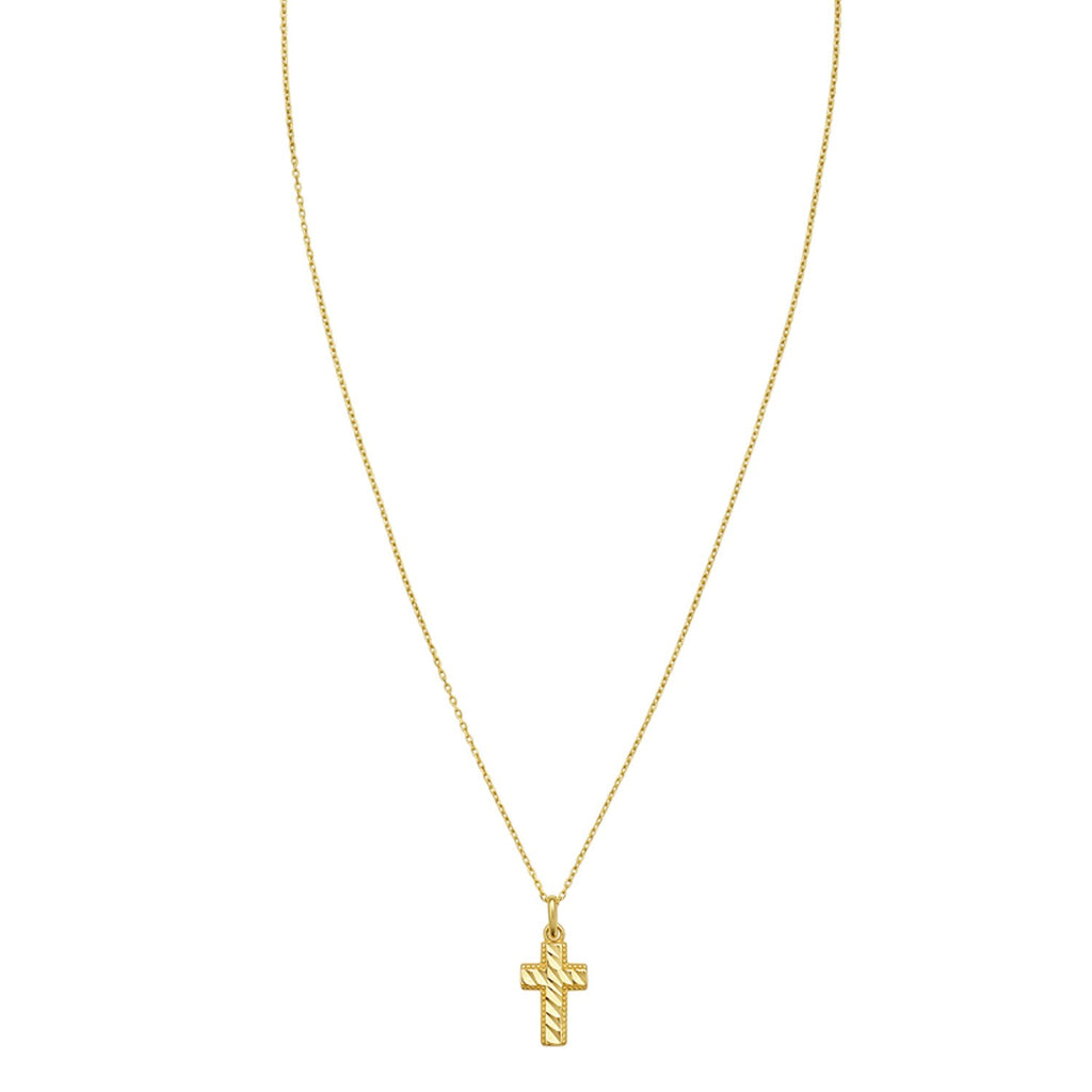 14K Yellow Gold Diamond Cut Cross Necklace