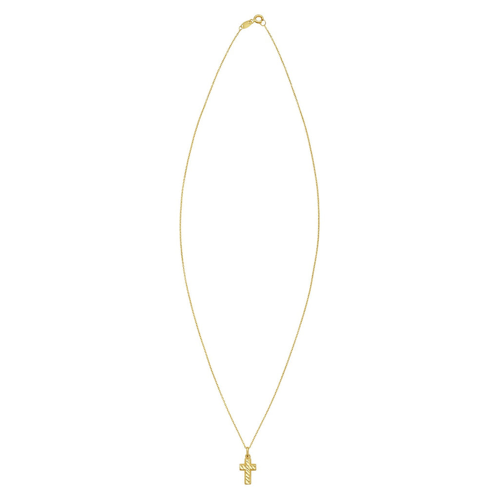14K Yellow Gold Diamond Cut Cross Necklace
