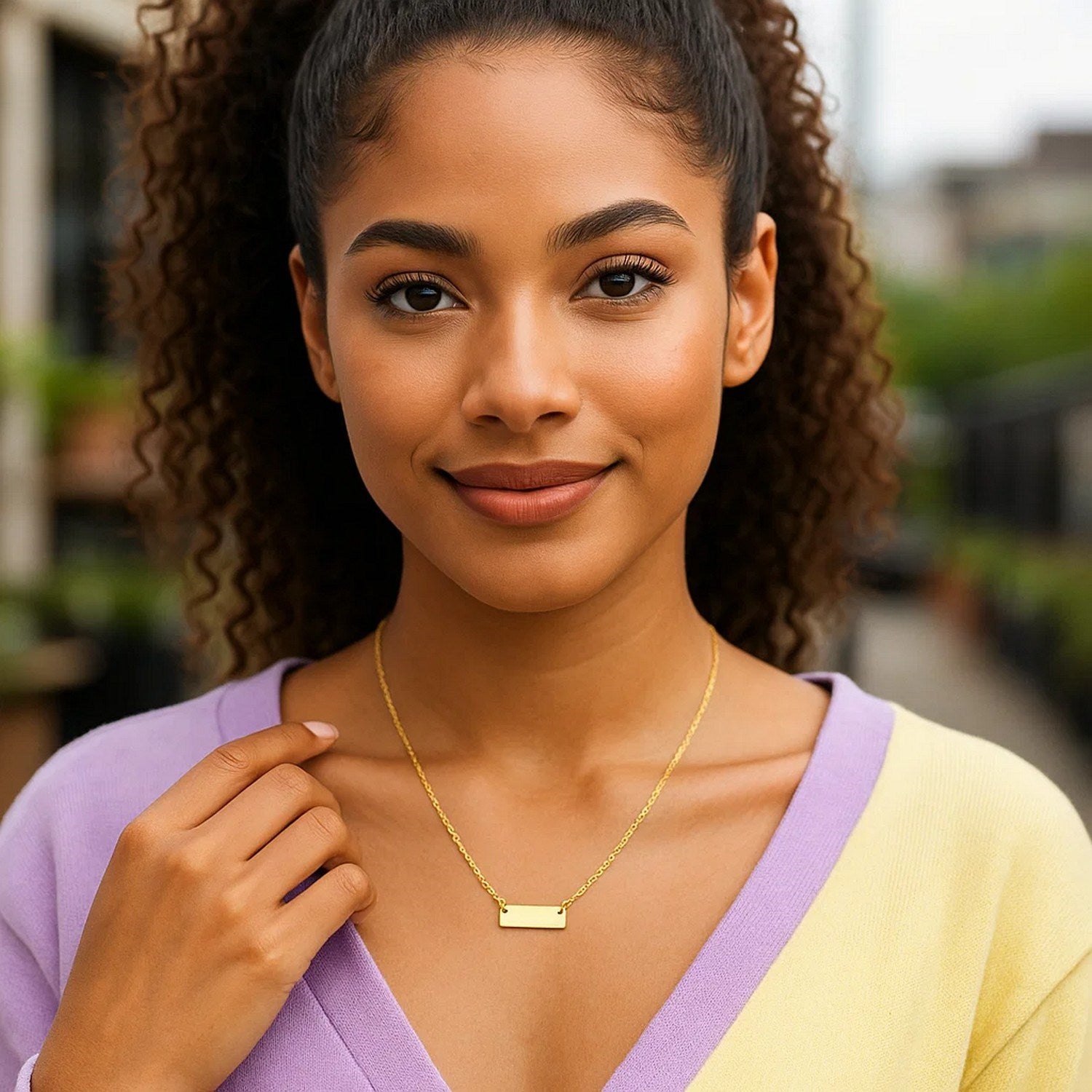 14k Yellow Gold Polished Mini Bar Necklace