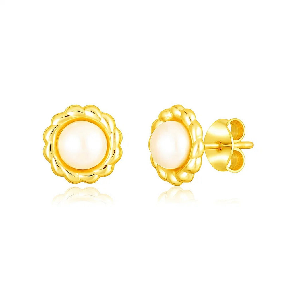 14k Yellow Gold Flower Stud Earrings with Pearls