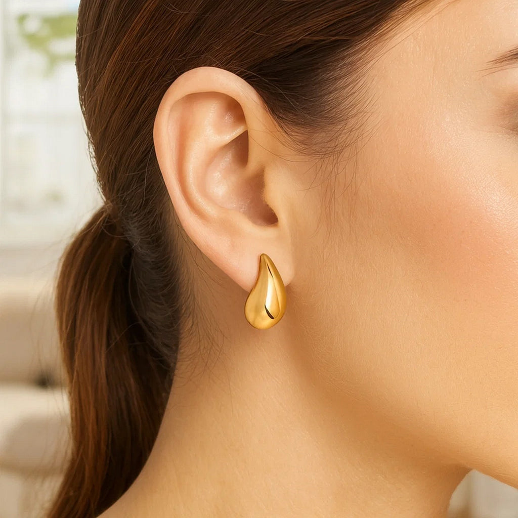 Sterling Silver Yellow Gold Plated Puffed Teardrop Earrings