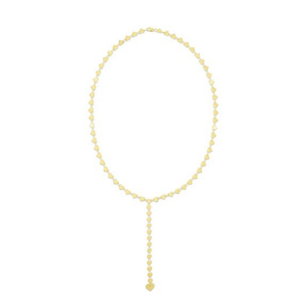 14k Yellow Gold Mirrored Heart Chain Lariat Necklace