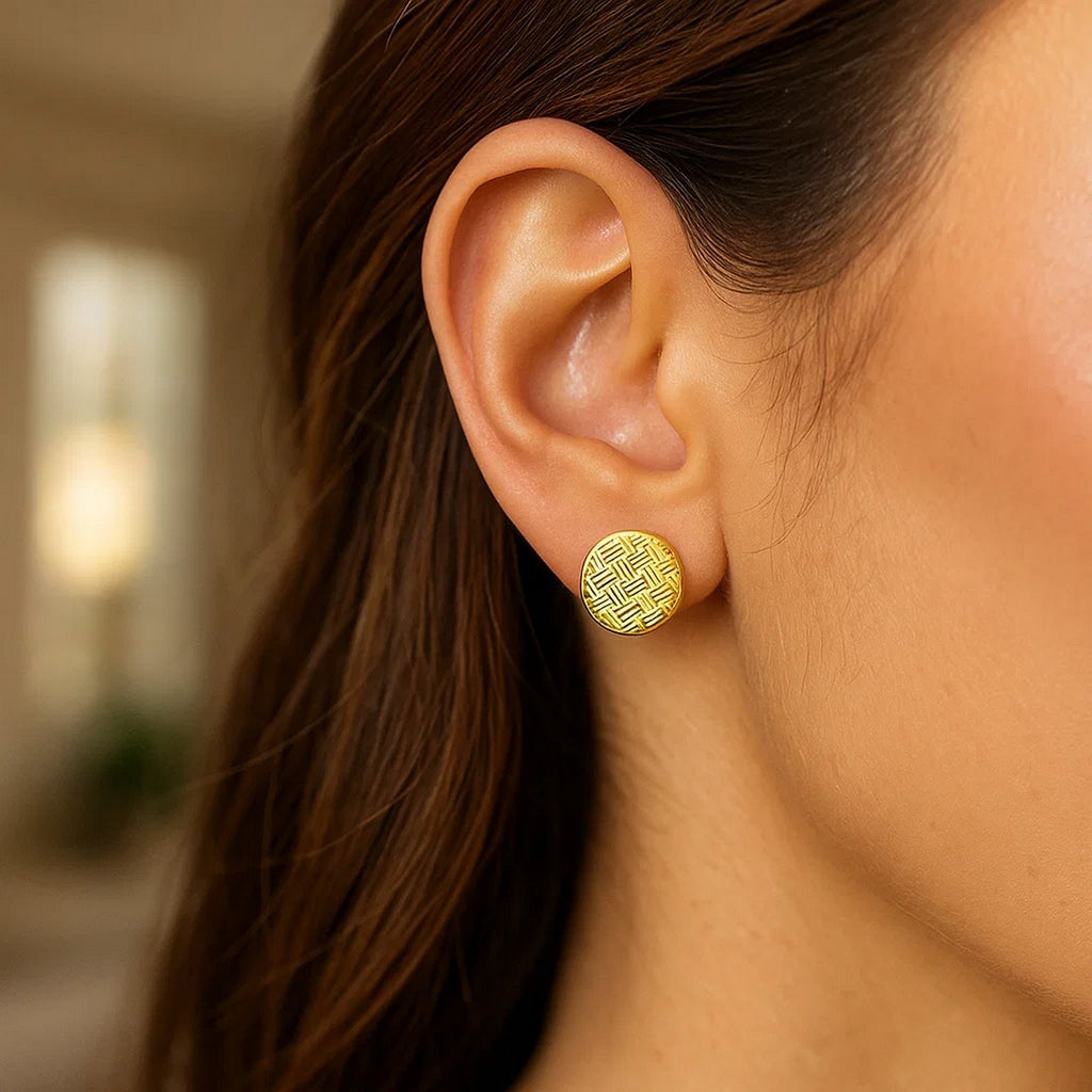 14k Yellow Gold Post Earrings with Textured Circles