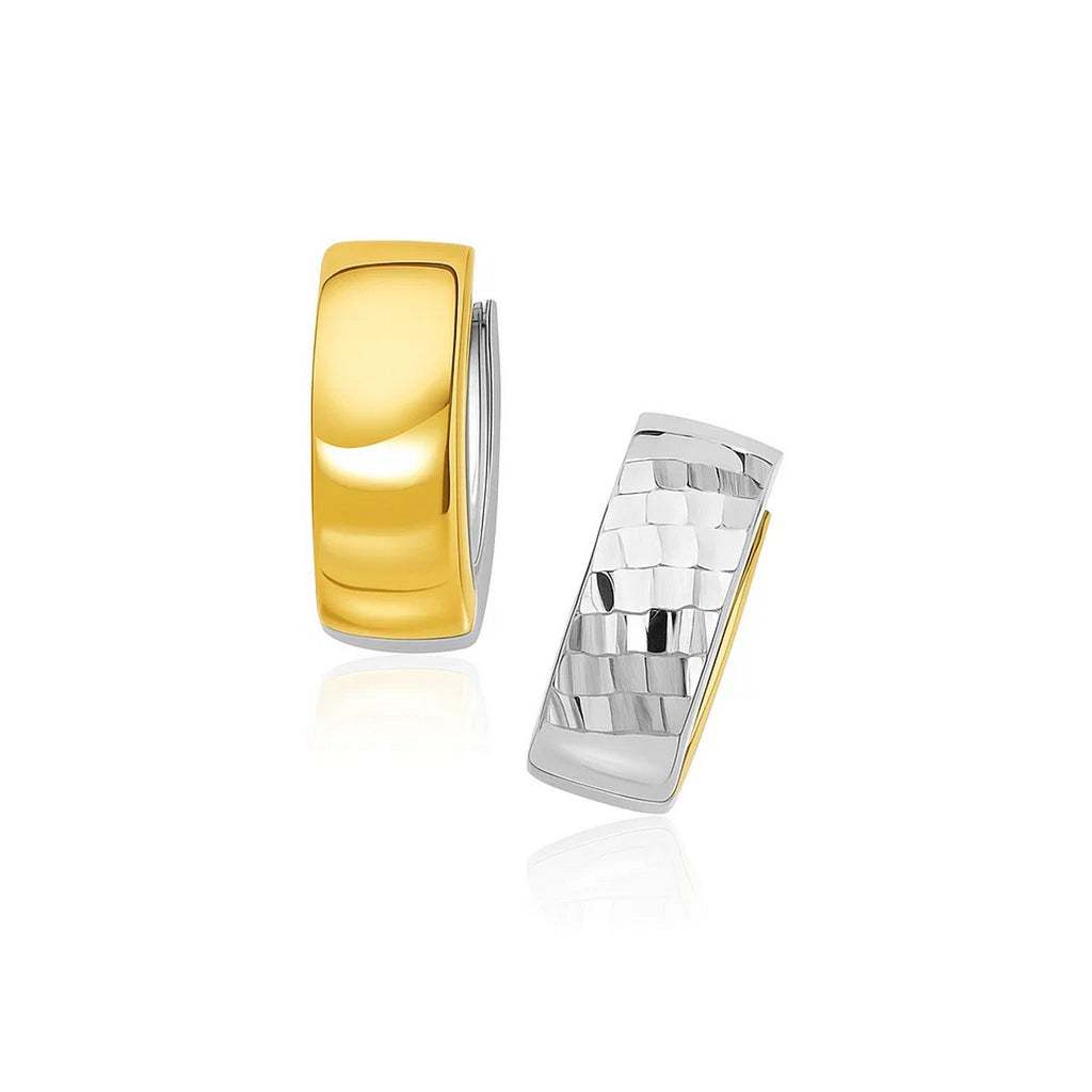14k Two-Tone Gold Polished and Textured Hoop Style Earrings