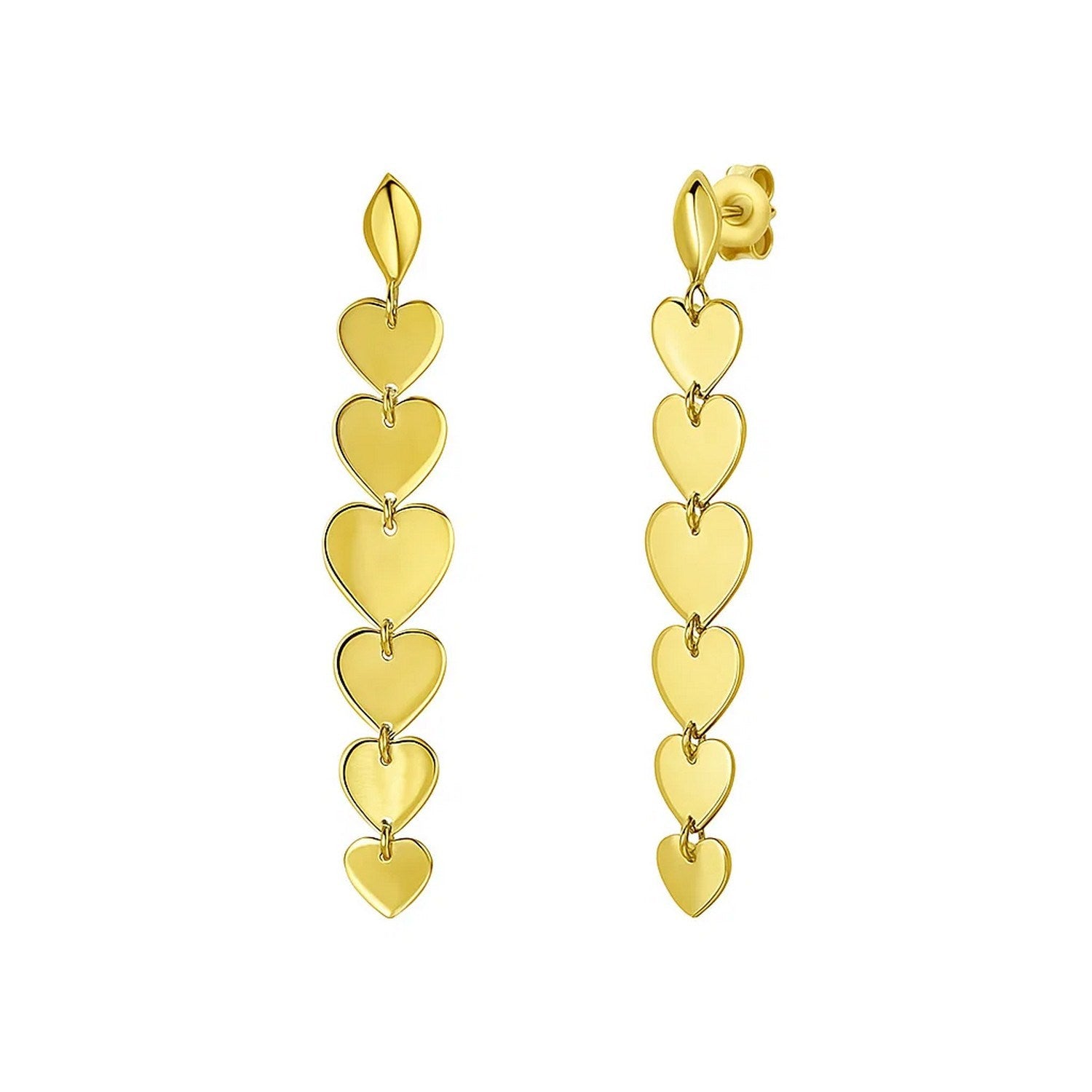 14K Yellow Gold Heart Drop Earrings