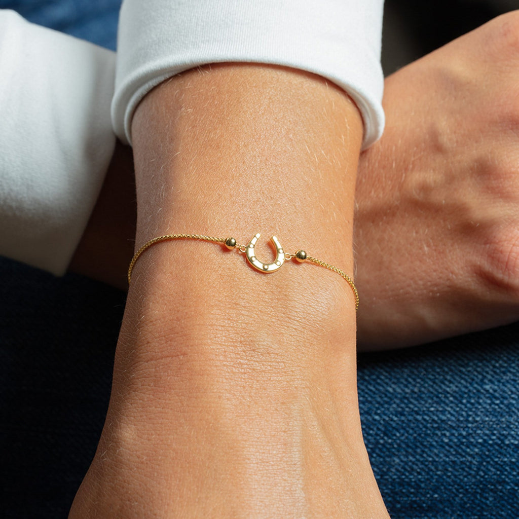 Adjustable Horseshoe Draw String Bracelet in 14K Yellow Gold