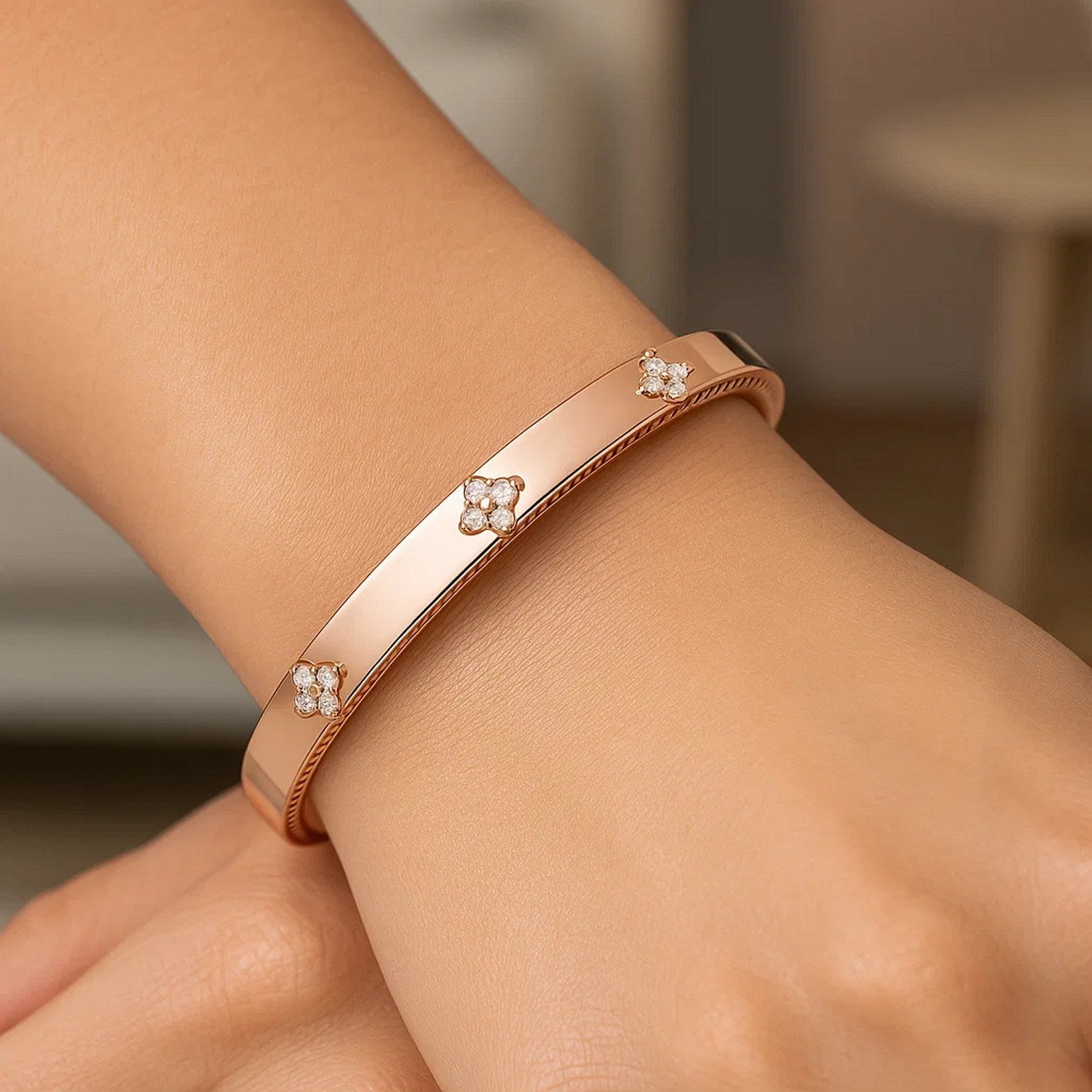 14k Rose Gold Trilogy Diamond Bangle (5.40 mm)