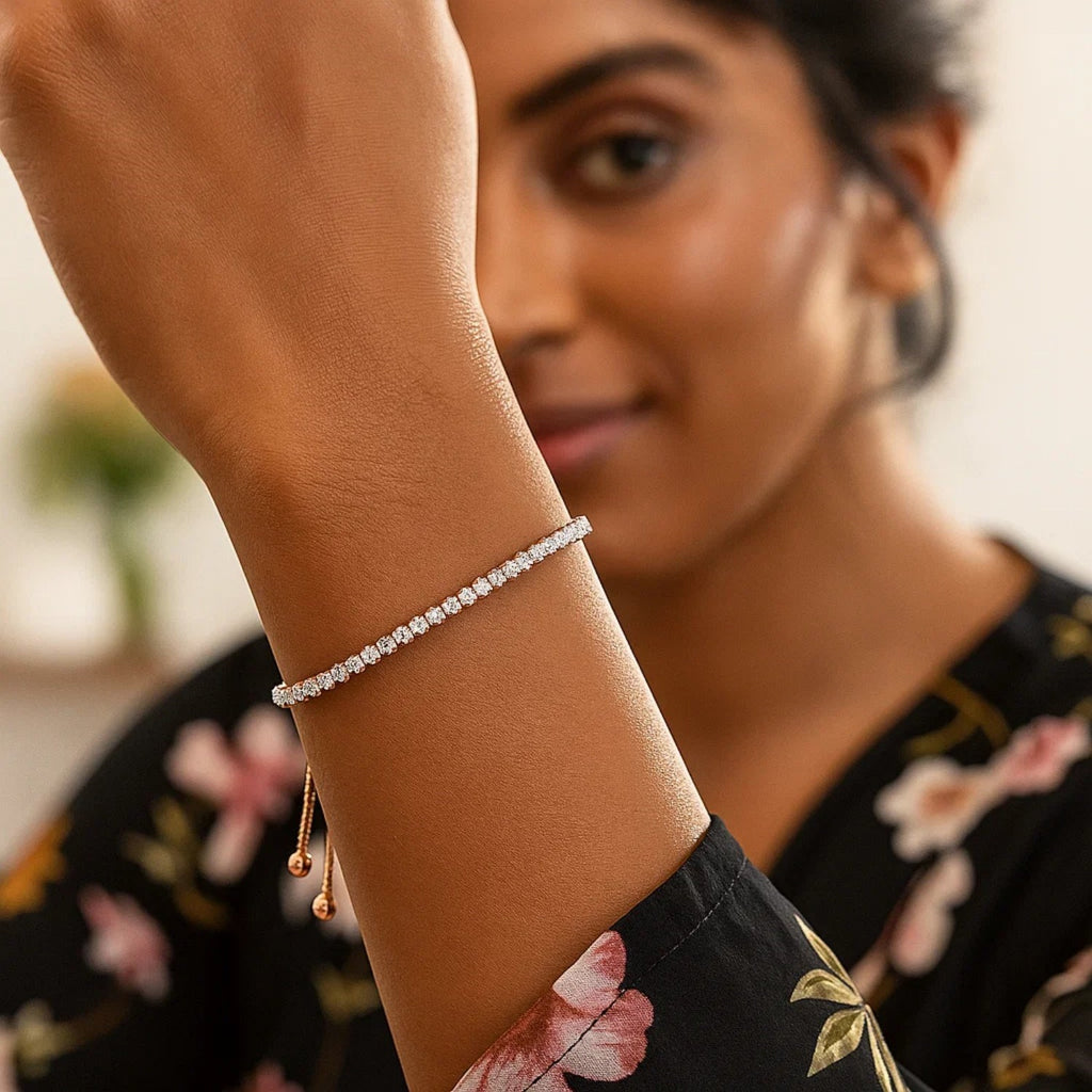 Adjustable Tennis Style Bracelet with Cubic Zirconia in Sterling Silver(5.10 mm)