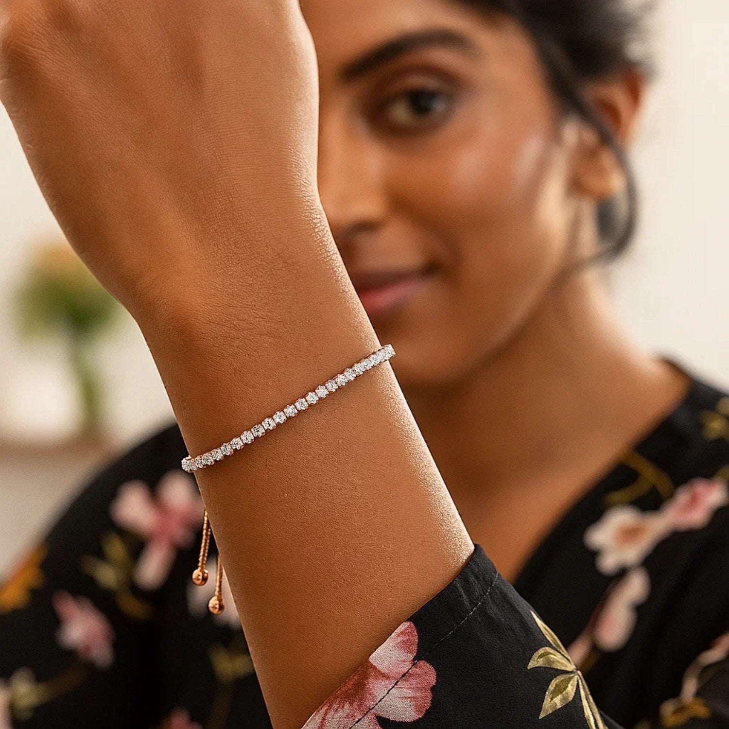 Adjustable Tennis Style Bracelet with Cubic Zirconia in Sterling Silver(5.10 mm)