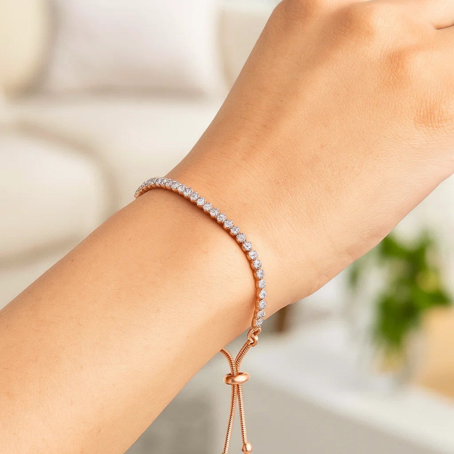 Adjustable Tennis Style Bracelet with Cubic Zirconia in Sterling Silver(5.10 mm)