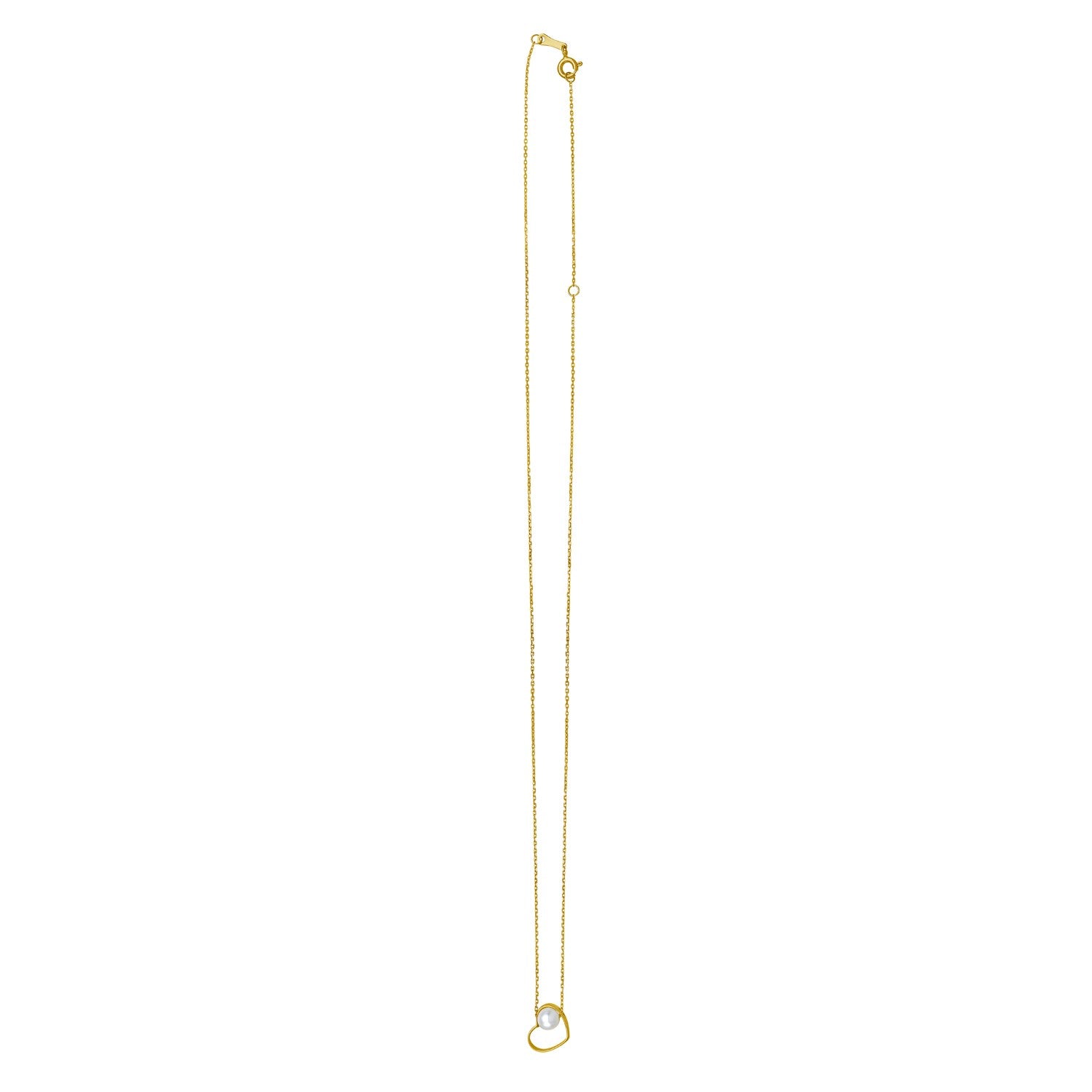 Open Heart and Pearl Necklace in 14K Yellow Gold