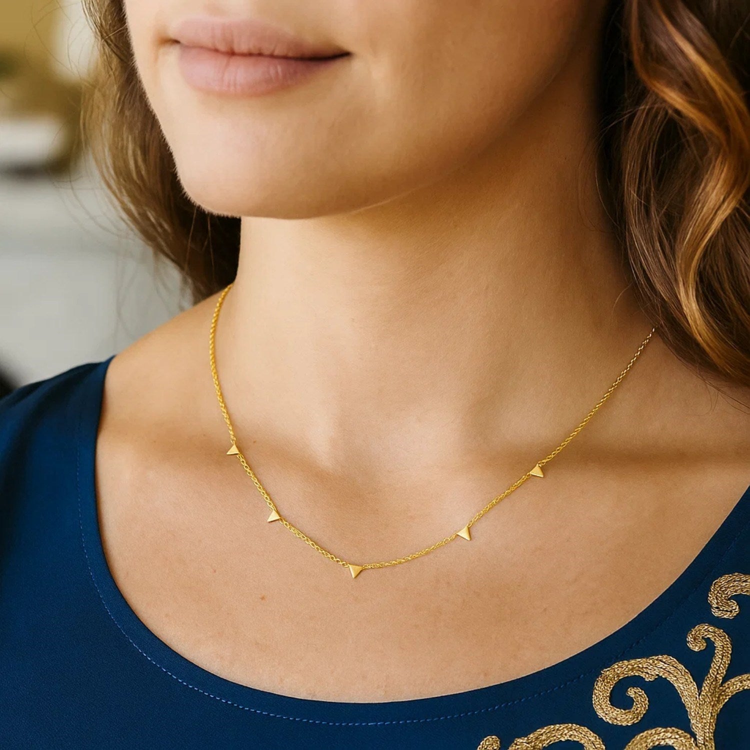 14K Yellow Gold Necklace with Triangles