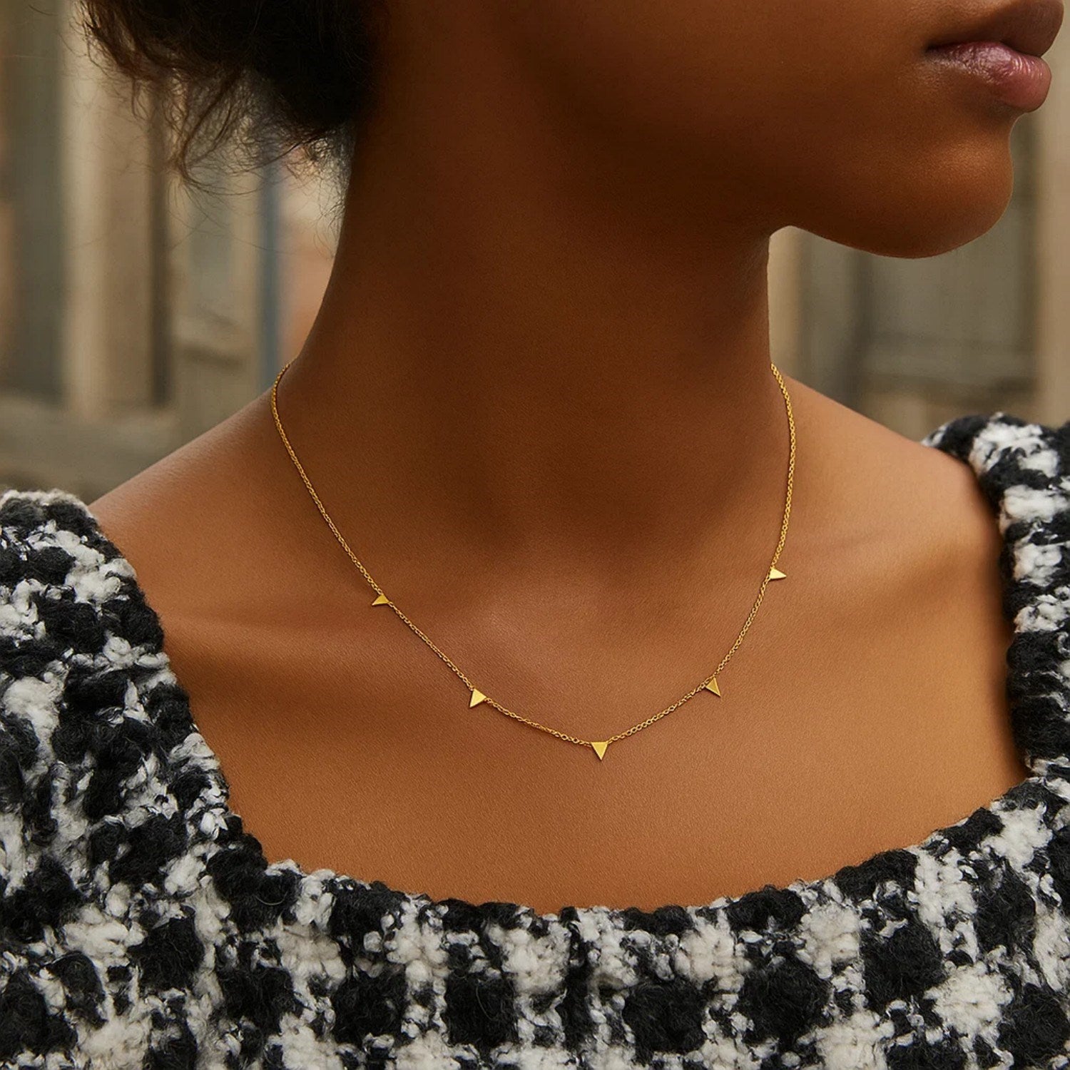 14K Yellow Gold Necklace with Triangles