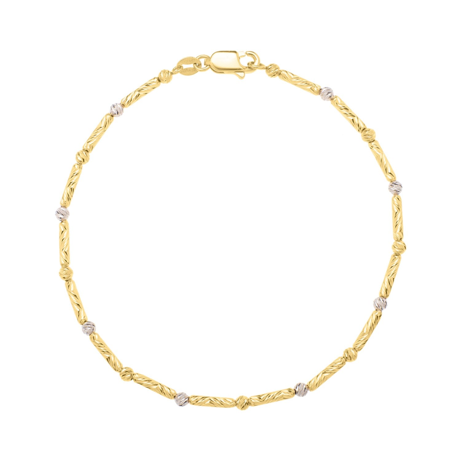 Two Tone Bar and Bead Bracelet in 14K Gold (1.70 mm)