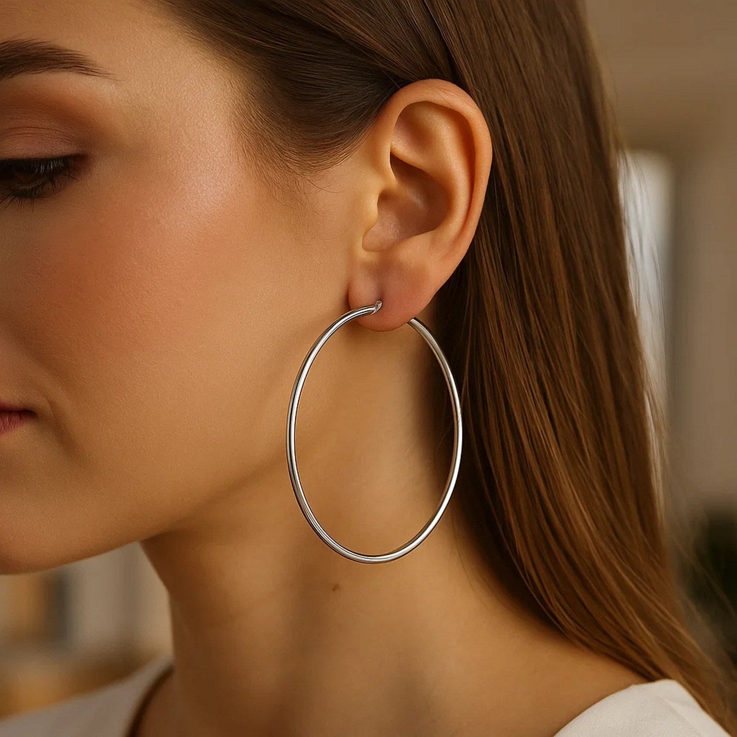Rhodium Plated Endless Hoop Earrings in Sterling Silver