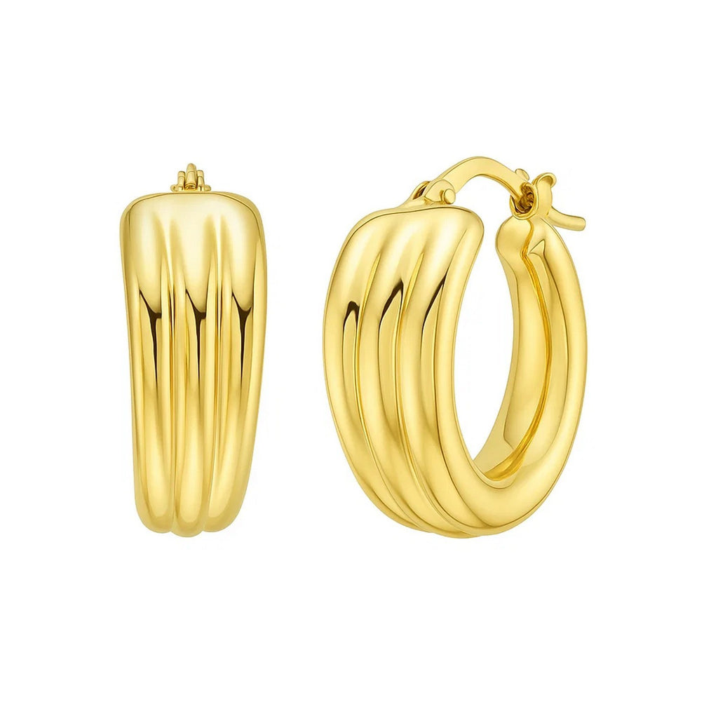 14K Yellow Gold 3 Row Graduated Hoop Earrings