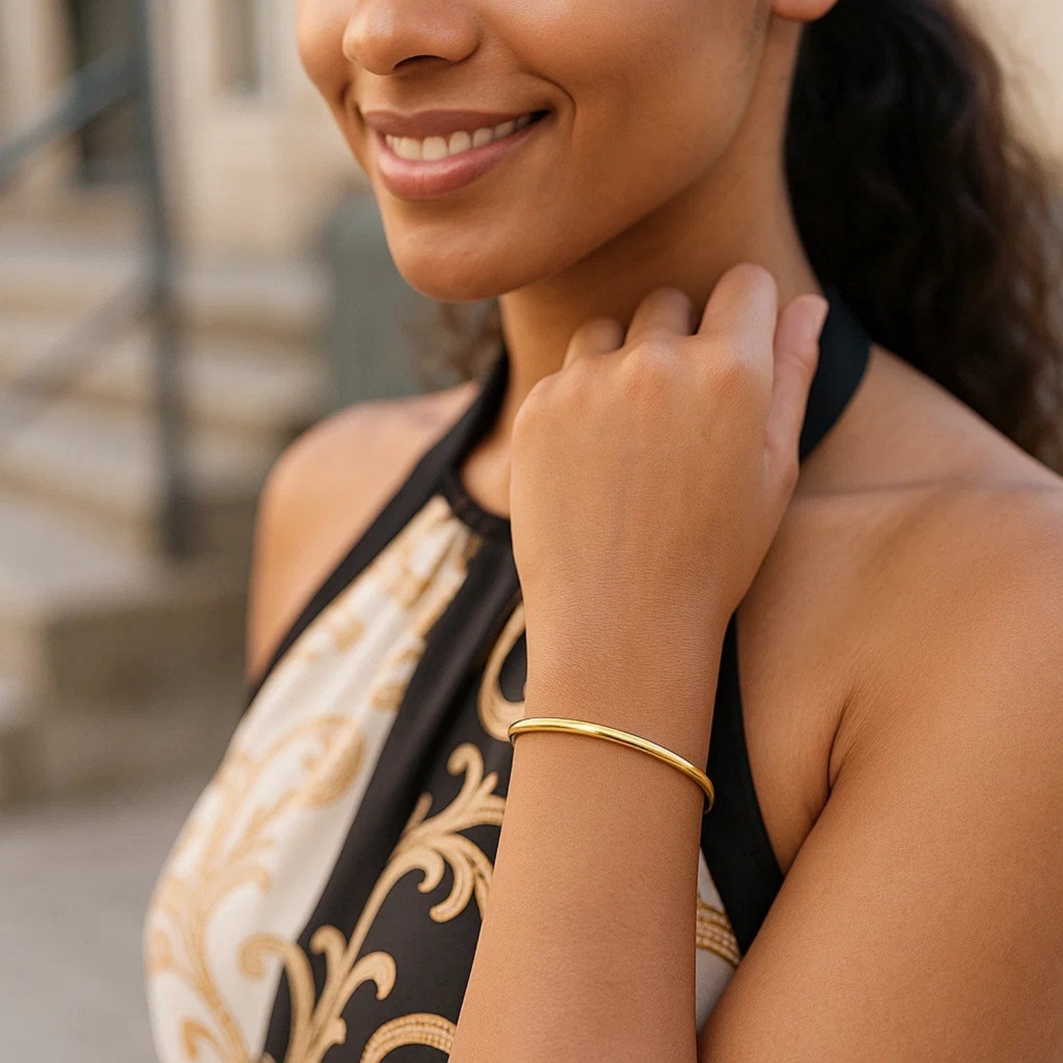 10k Yellow Gold Dome Style Shiny Bangle (3.30 mm)