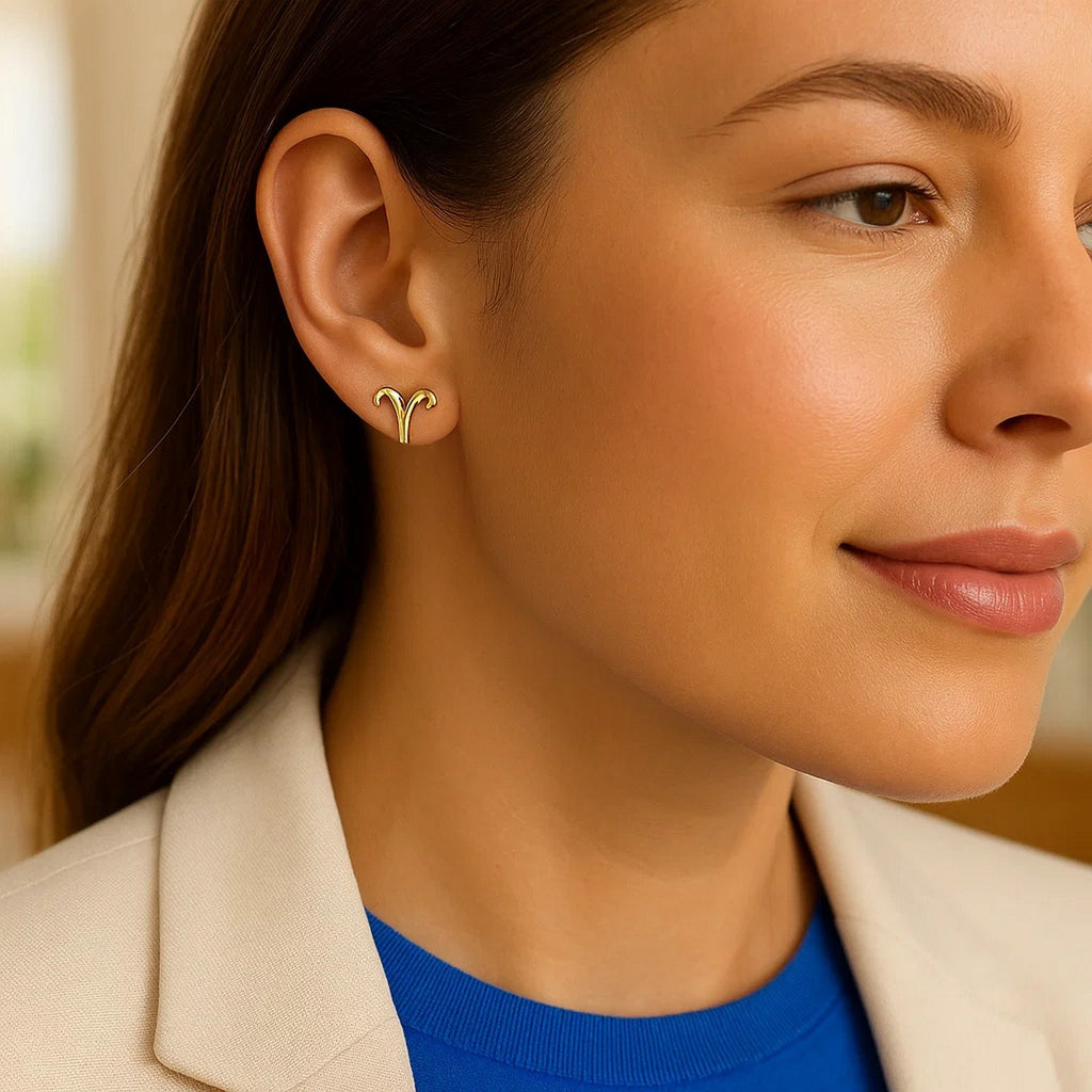 14K Yellow Gold Aries Stud Earrings
