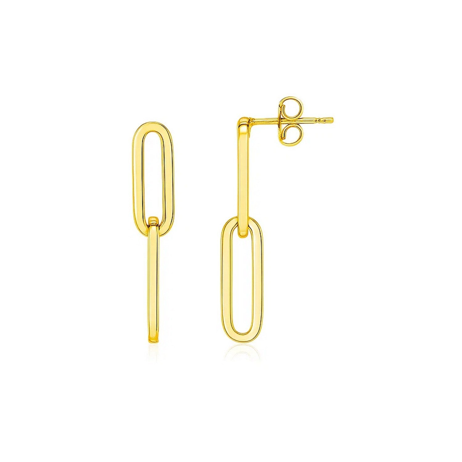 14K Yellow Gold Two Link Paperclip Chain Earrings