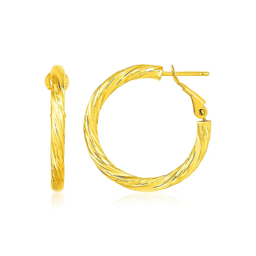 14k Yellow Gold Petite Twisted Round Hoop Earrings(3x20mm)