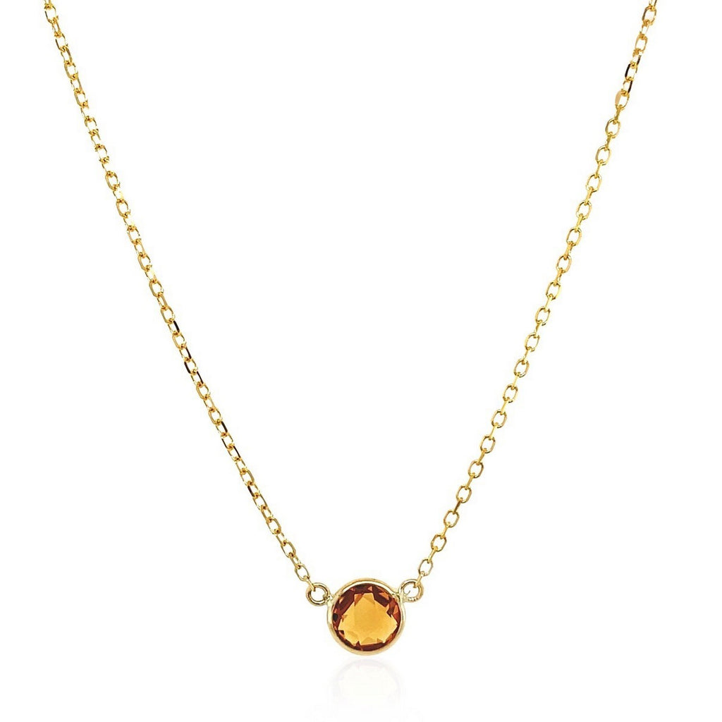 14k Yellow Gold 17 inch Necklace with Round Citrine