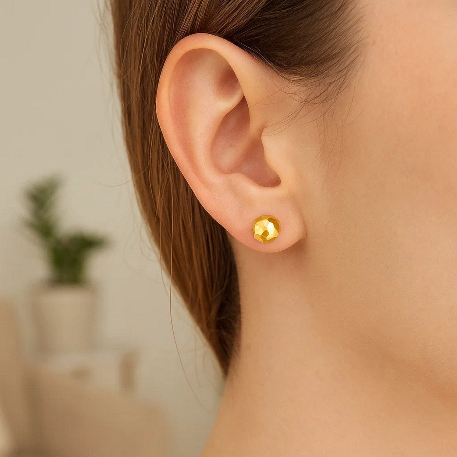 14k Yellow Gold Ball Earrings with Faceted Texture(5mm)