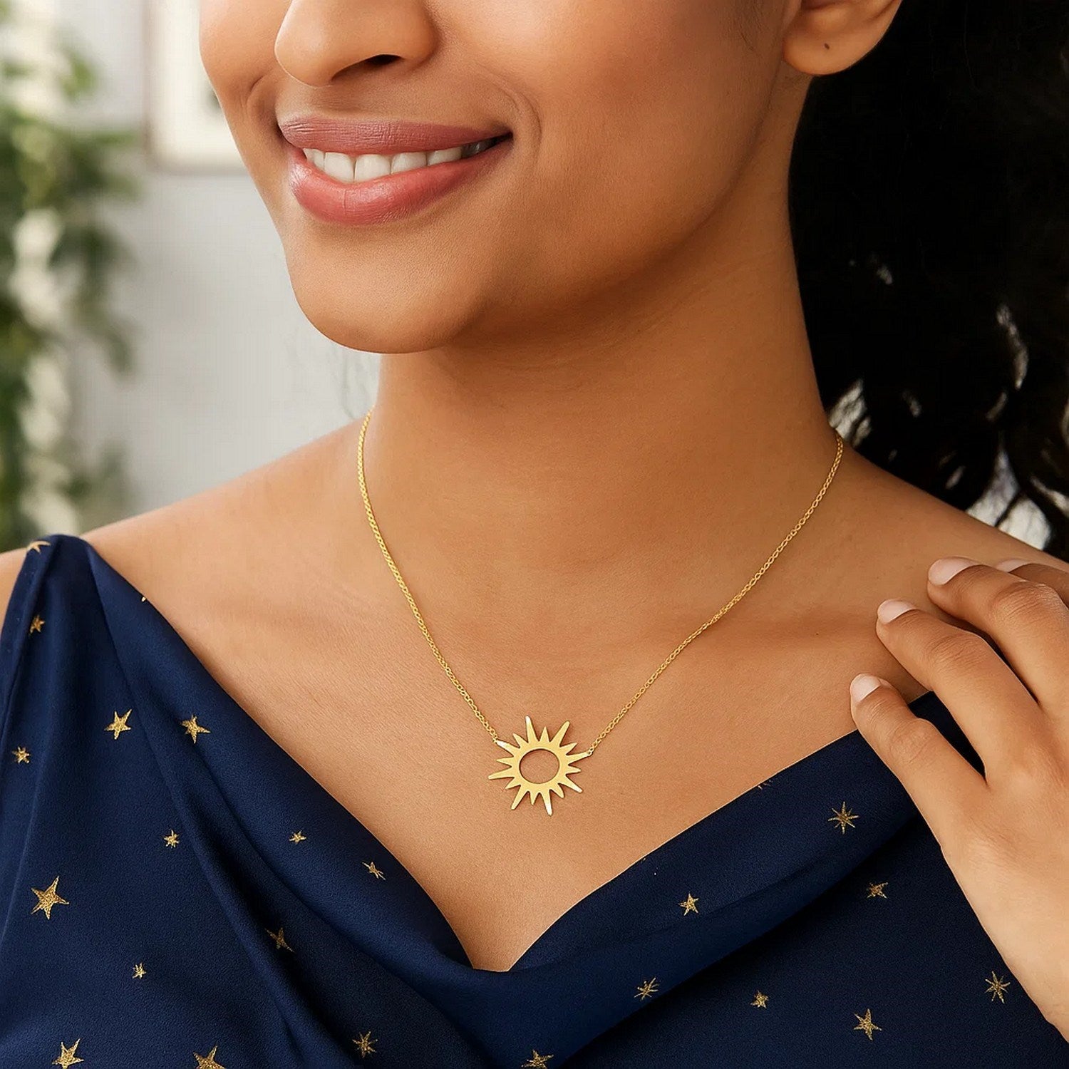 14K Yellow Gold Sunburst Necklace