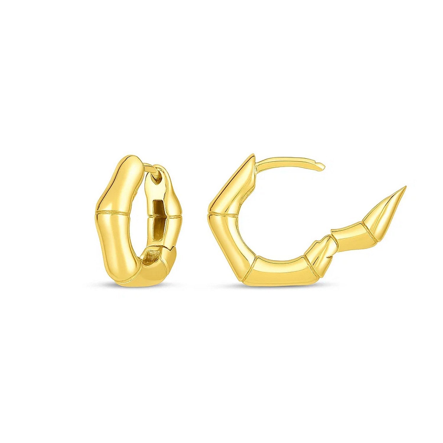 14k Yellow Gold Bamboo Huggie Hoops