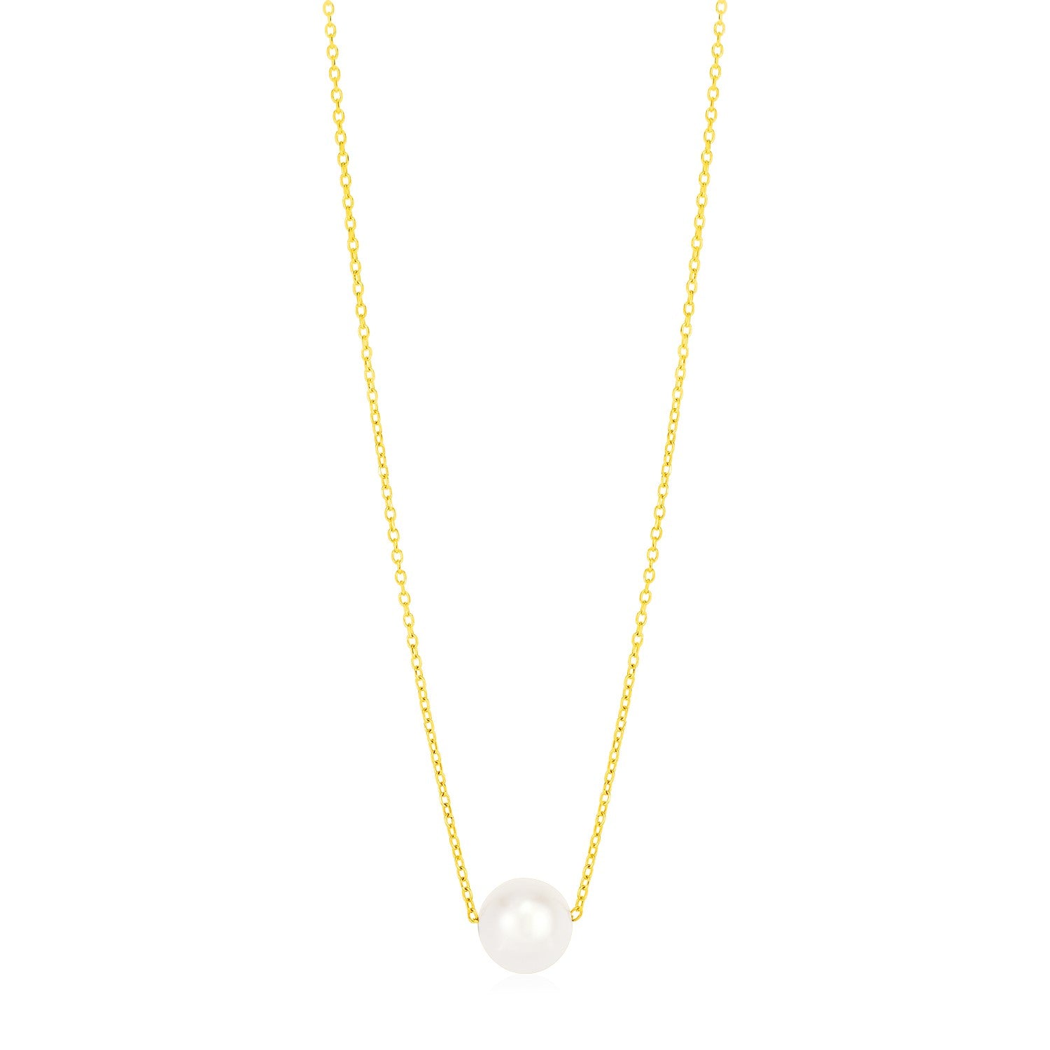14k Yellow Gold 7mm Pearl Solitaire Necklace