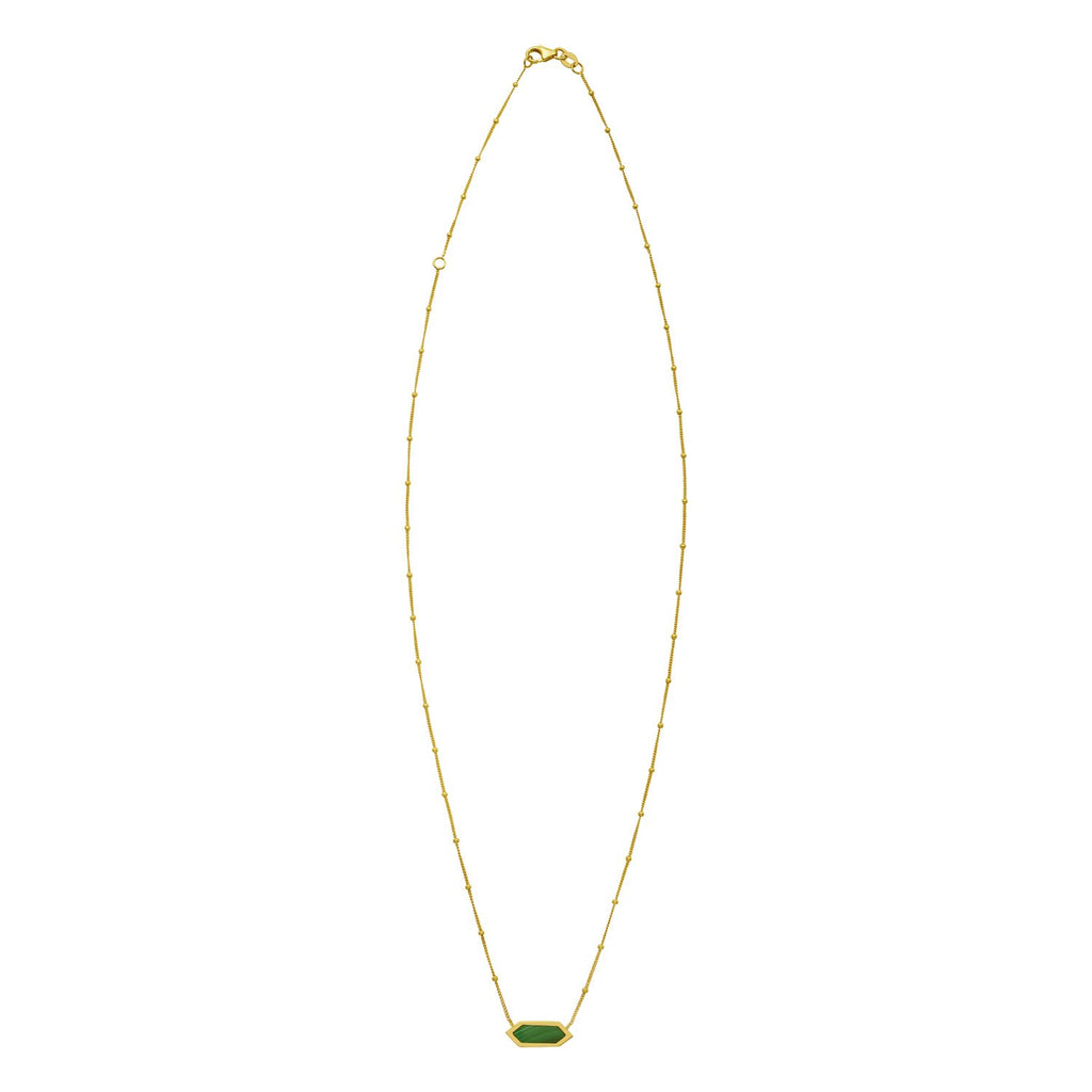 14K Yellow Gold Hexagon Malachite Pendant Necklace