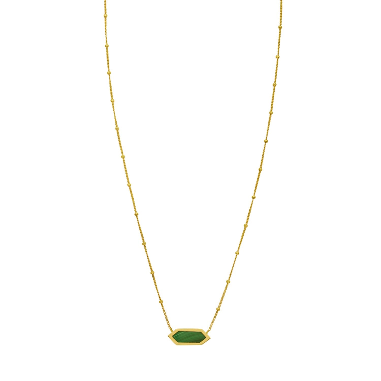 14K Yellow Gold Hexagon Malachite Pendant Necklace