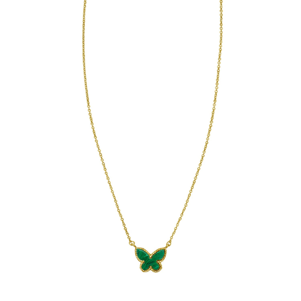 14K Yellow Gold Primavera Malachite Butterfly Necklace