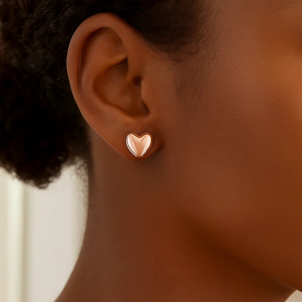 14k Rose Gold Puffed Heart Shape Shiny Earrings