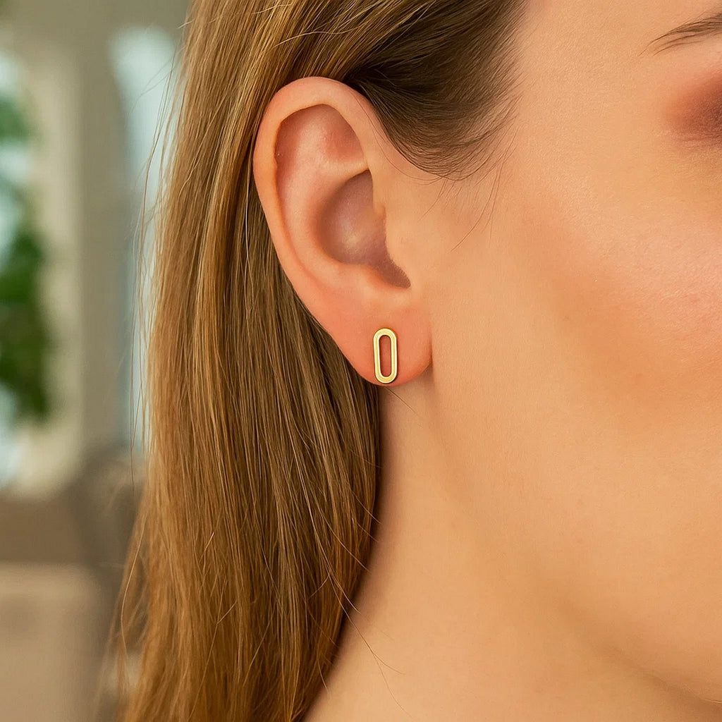 14k Yellow Gold Paperclip Link Stud Earrings